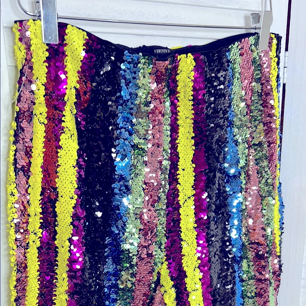 FOREVER 21 l Sequin Striped Pants Retro High Waist Straight Let 80s 90s Size L - Picture 7 of 16